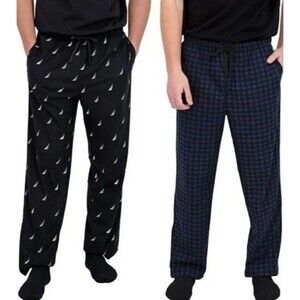Nautica Men's 2 Pack Fleece Loungewear Pants Maritime Navy/True Black Large NWT